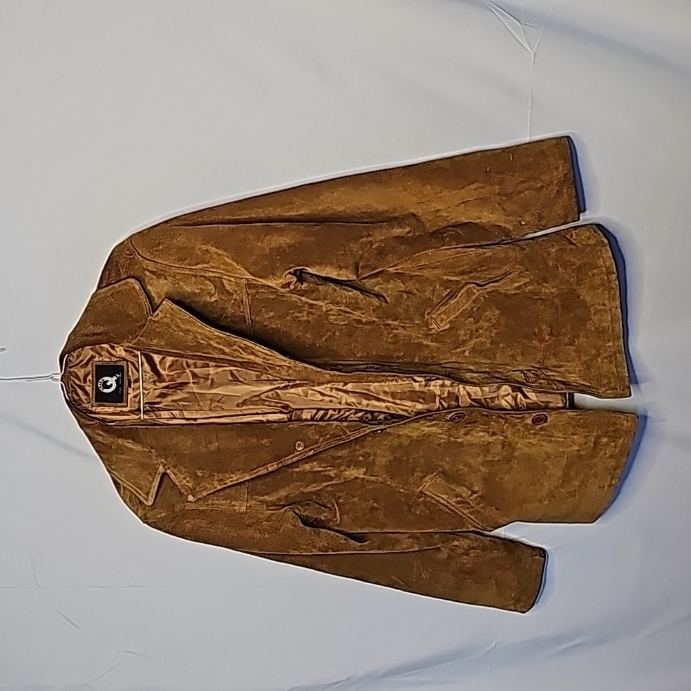 Q BRAND Italy leather suede tan button down winter jacket sz Small